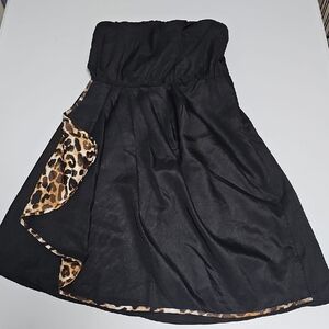 Express Black Strapless Mini Dress with‎ Leopard Print Accent Size 2